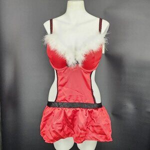 Babydoll Lingerie Womens XL Red Fur Trim Valentine Santa Christmas Sexy Apron